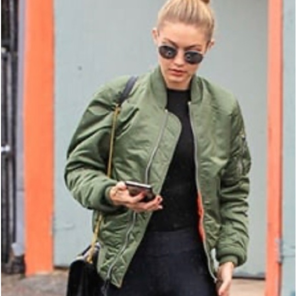 Kendall & Kylie Military Green Bomber Jacket size Medium